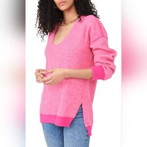 Free People Comfy Soft Bright Pink V-Neck Sweater